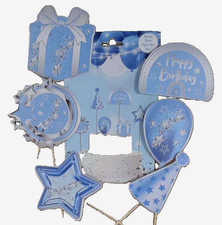 PASTA ÜSTÜ FİGÜR SET HAPPY MAVİ GÜMÜŞ